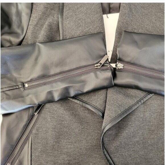 Bagatelle Collection Medium Drape FAUX Leather Jacket in Black and Dark Gray - Picture 7 of 11